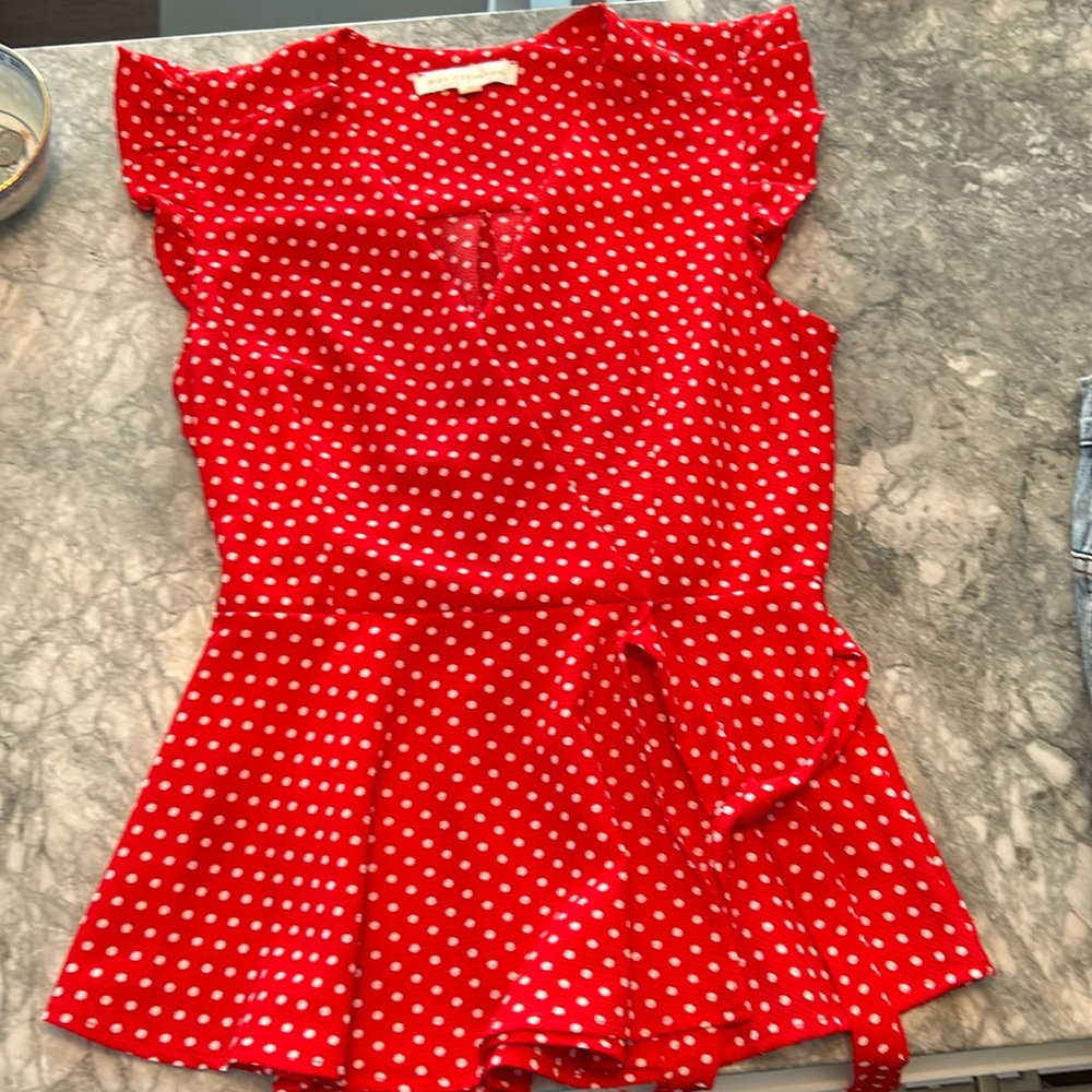 Red and white polka dot shirt